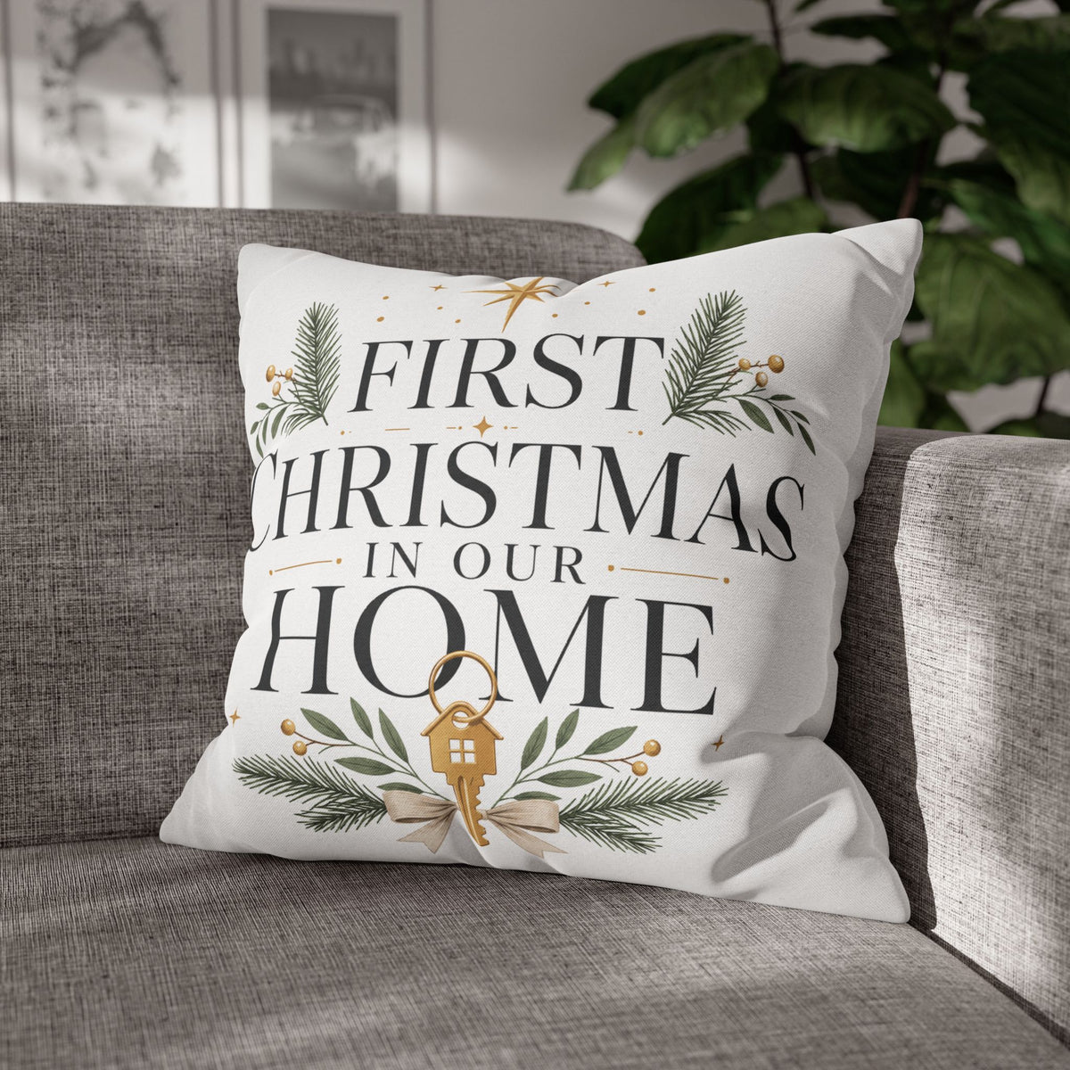 First Christmas In Our Home Pillowcase — Holiday Decorative Throw Pillow Cover