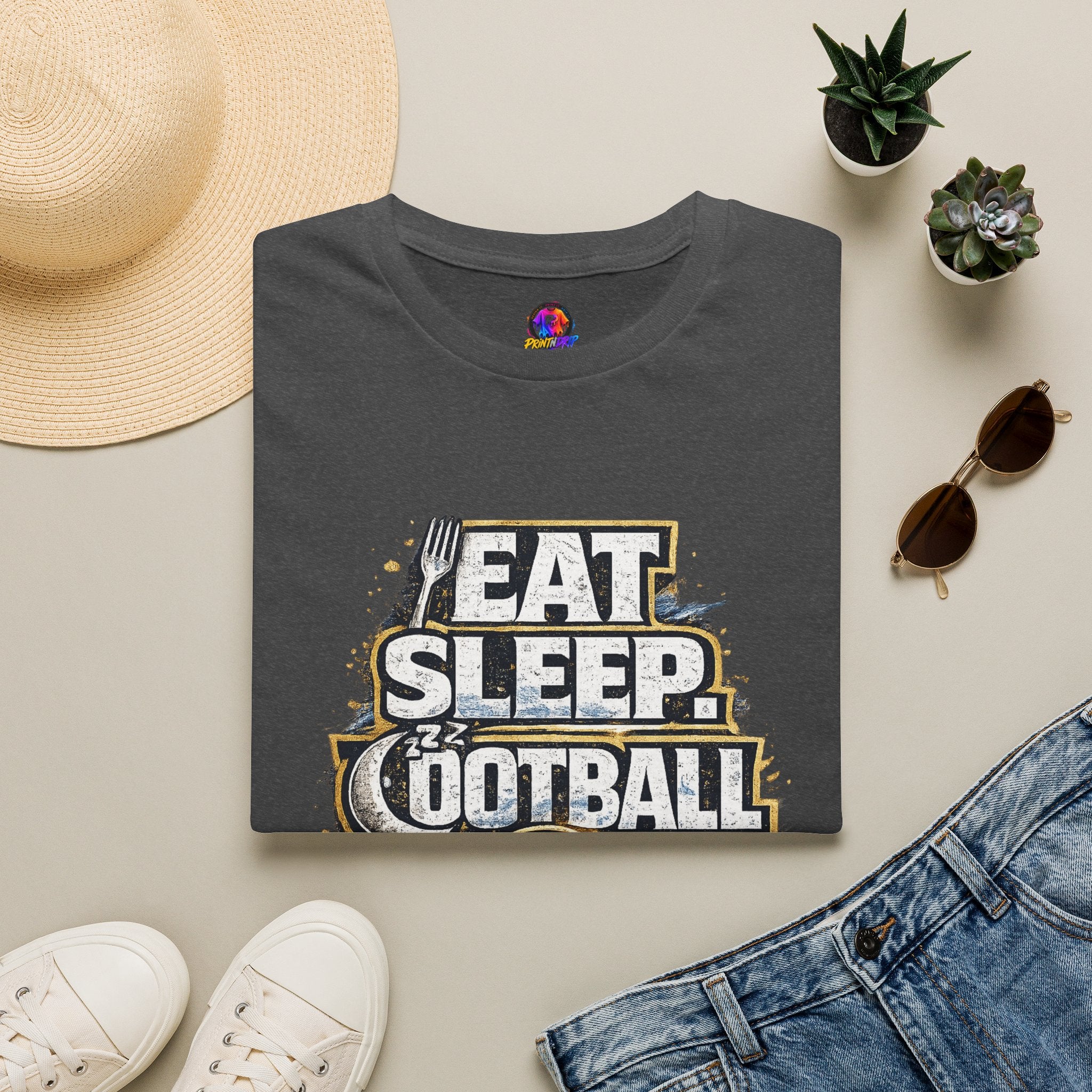 Football 'Eat Sleep Football Repeat' T-Shirt — Vintage Soccer Fan Tee
