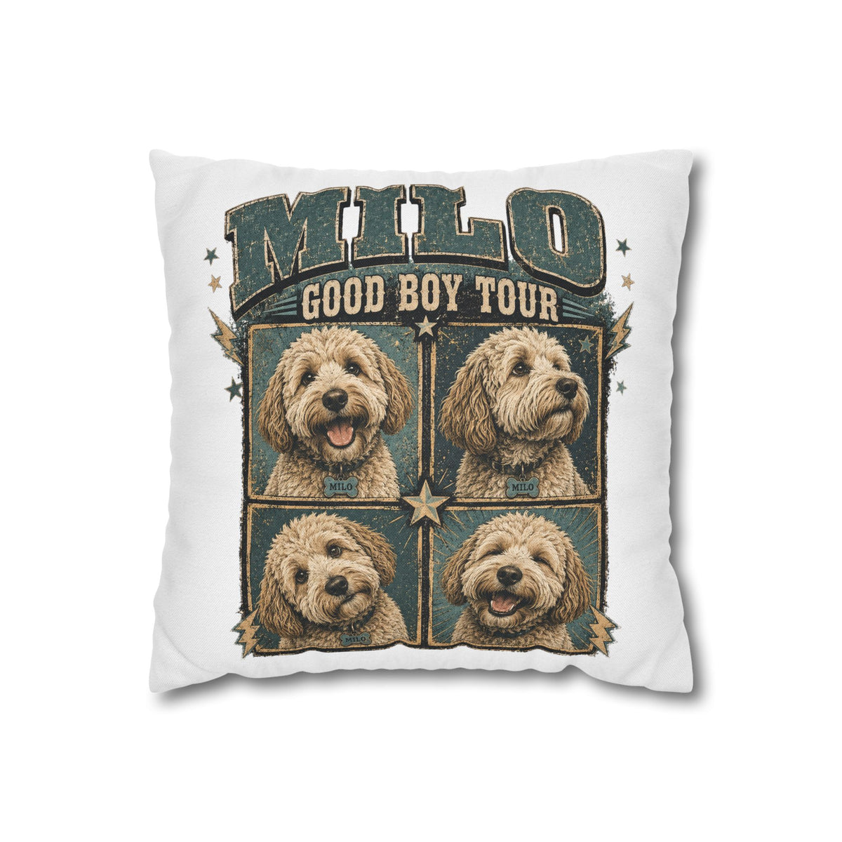Dog Pillowcase— "MILO Good Boy Tour" Spun Polyester Throw Pillowcase Milo Bailey Dog Dad Mom