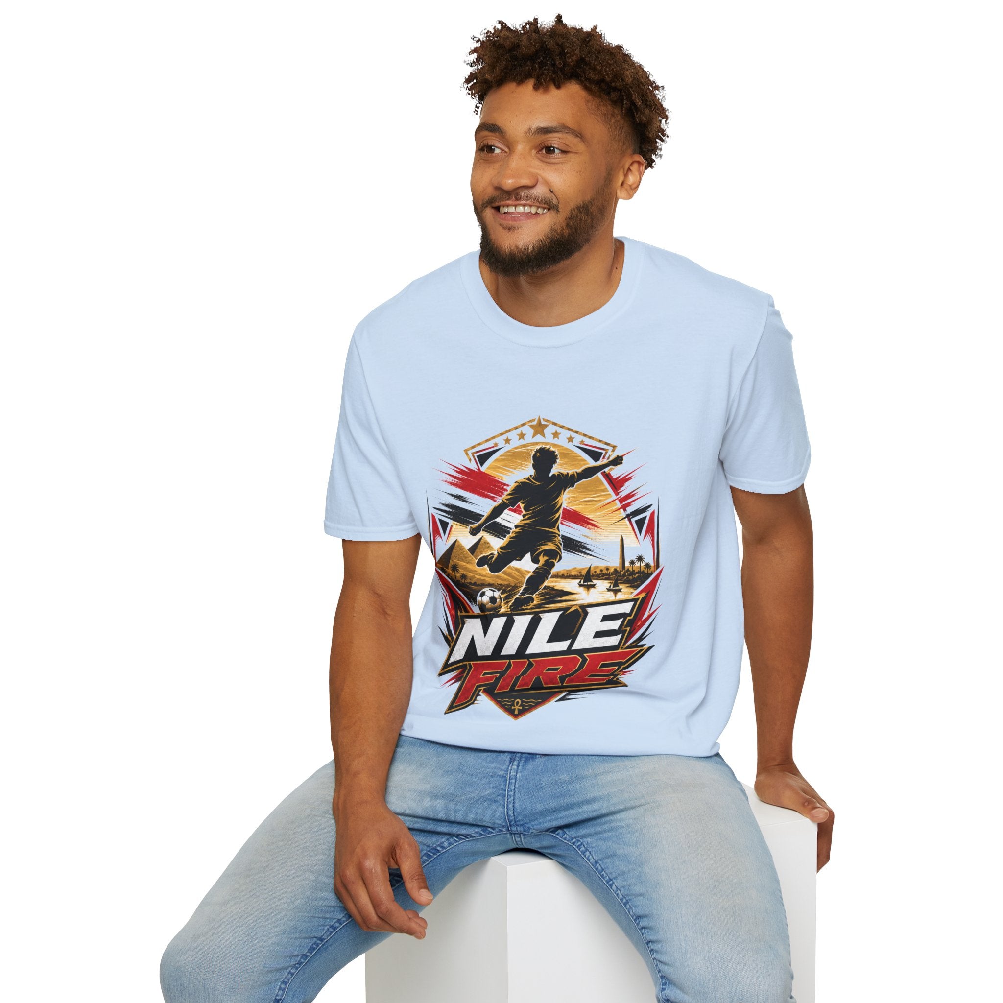Egypt Soccer Player Nile Fire Graphic T-Shirt — Retro Athletic Team Tee