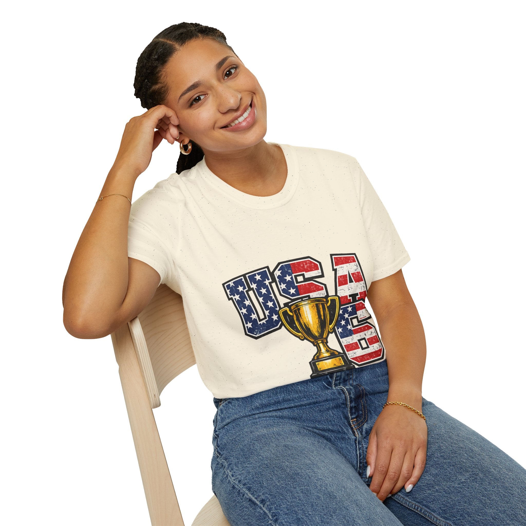 USA Trophy T-Shirt — Patriotic American Flag Graphic Tee