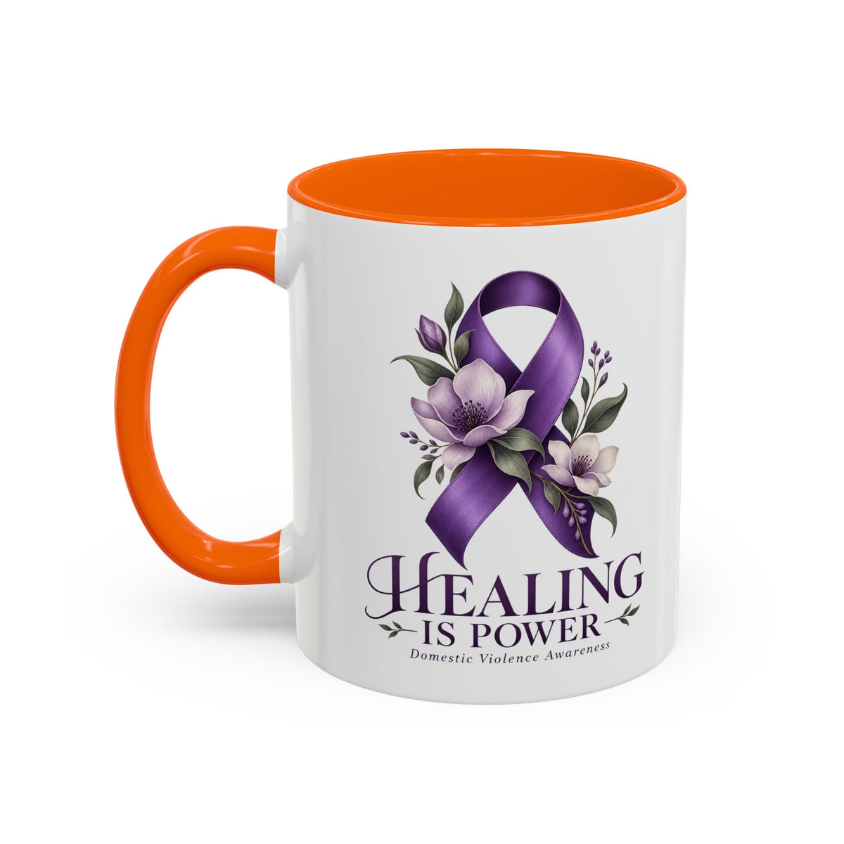 Healing Is Power Purple Ribbon Coffee Mug — Domestic Violence Awareness Accent Mug (11/15oz)