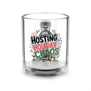 Modern Day Christmas Glass Mug  10oz Glass Mug — "Hosting Holiday Chaos" Festive 10oz Coffee Cup