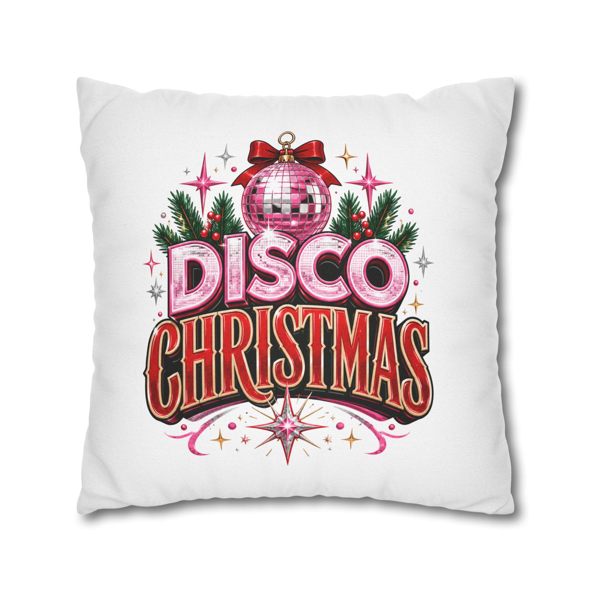 Disco Christmas Pillowcase — Retro Pink Disco Ball Holiday Decor
