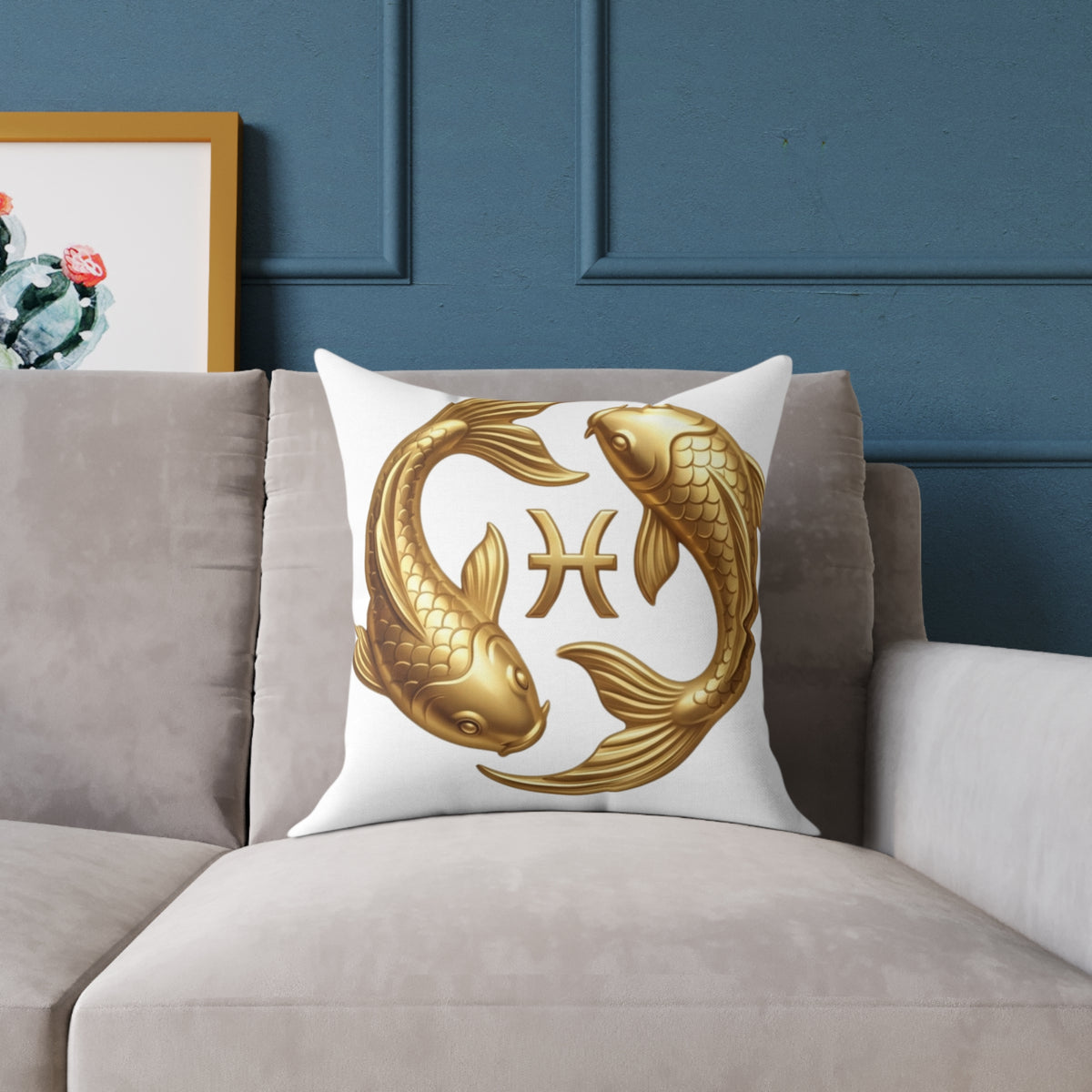 Zodiac Pisces Gold Pisces Astrological Square Poly Canvas Pillow