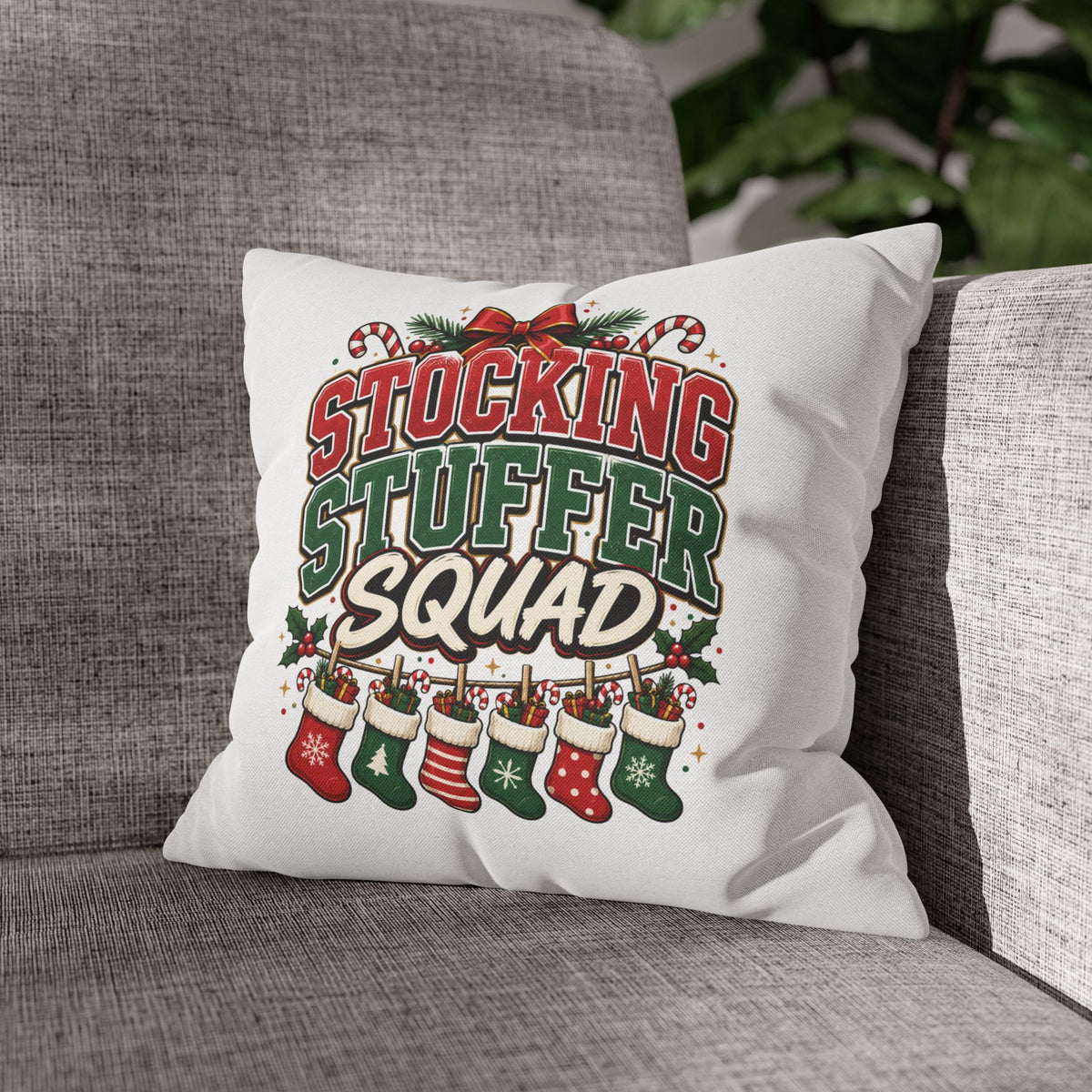 Christmas Stocking Stuffer Squad Holiday Pillowcase — Christmas Decorative Throw Pillow Cover