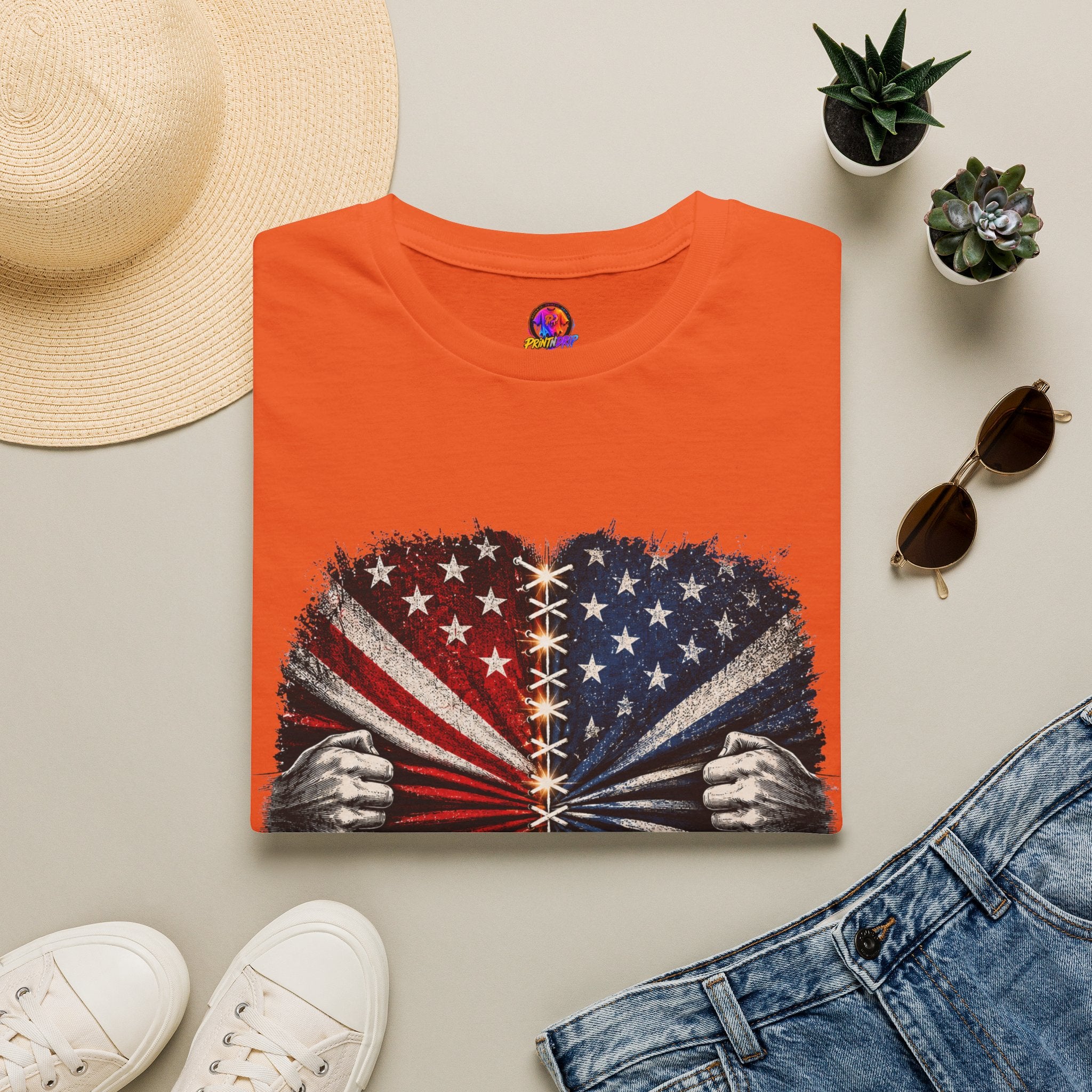 T-Shirt — "The Flag Doesn't Belong to One Side" Distressed American Flag Graphic
