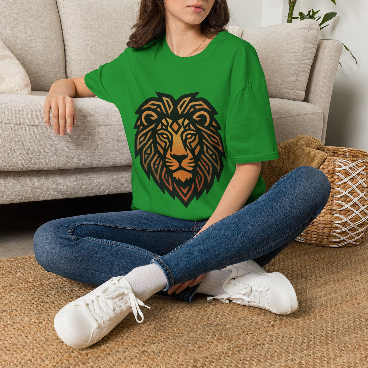 Leo Zodiac Lion Head T-Shirt — Geometric Tribal Lion Graphic Tee