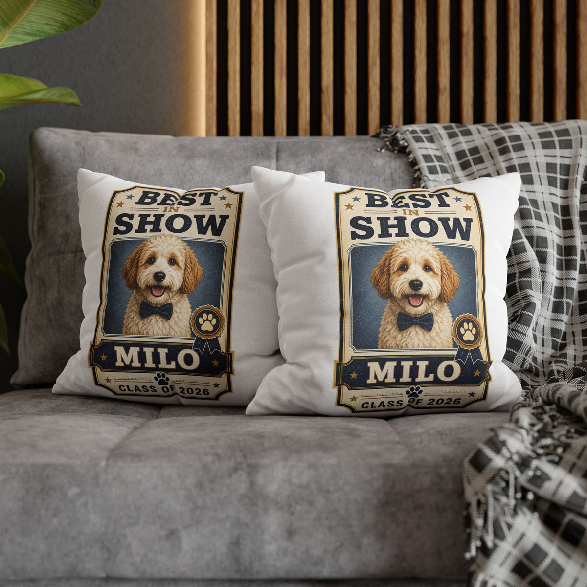 Best in Show Personalized Dog Pillowcase — "Milo" Class of 2026 Milo Bailey Dog Dad Mom