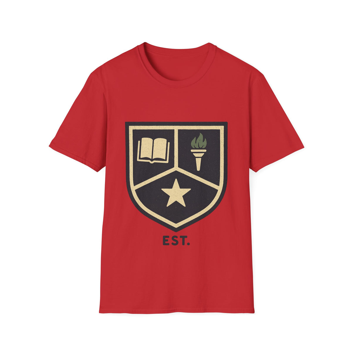Academy Crest T-Shirt — Book & Torch Vintage Shield Tee - Trending Now - August 2026