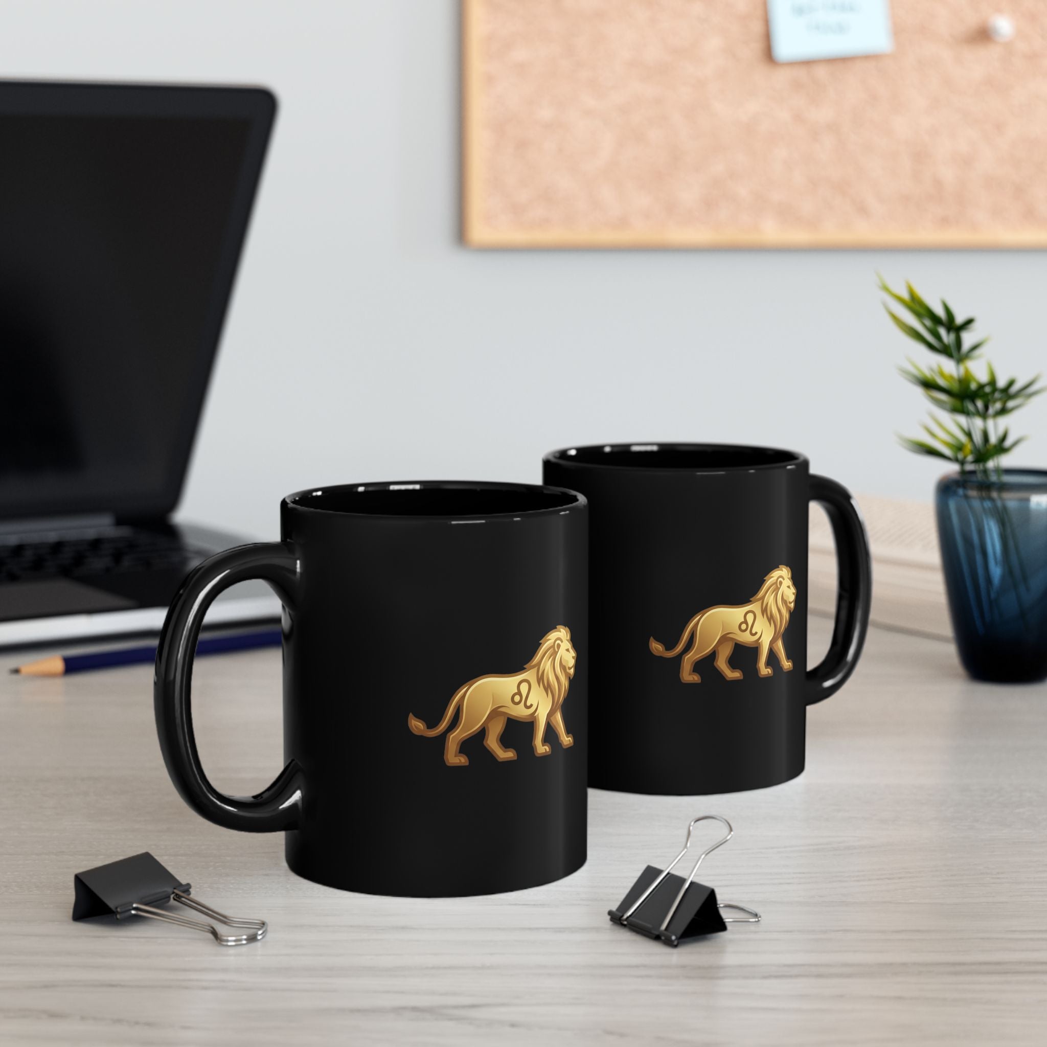 Leo Zodiac Lion Black Mug — Gold Astrology Coffee Cup