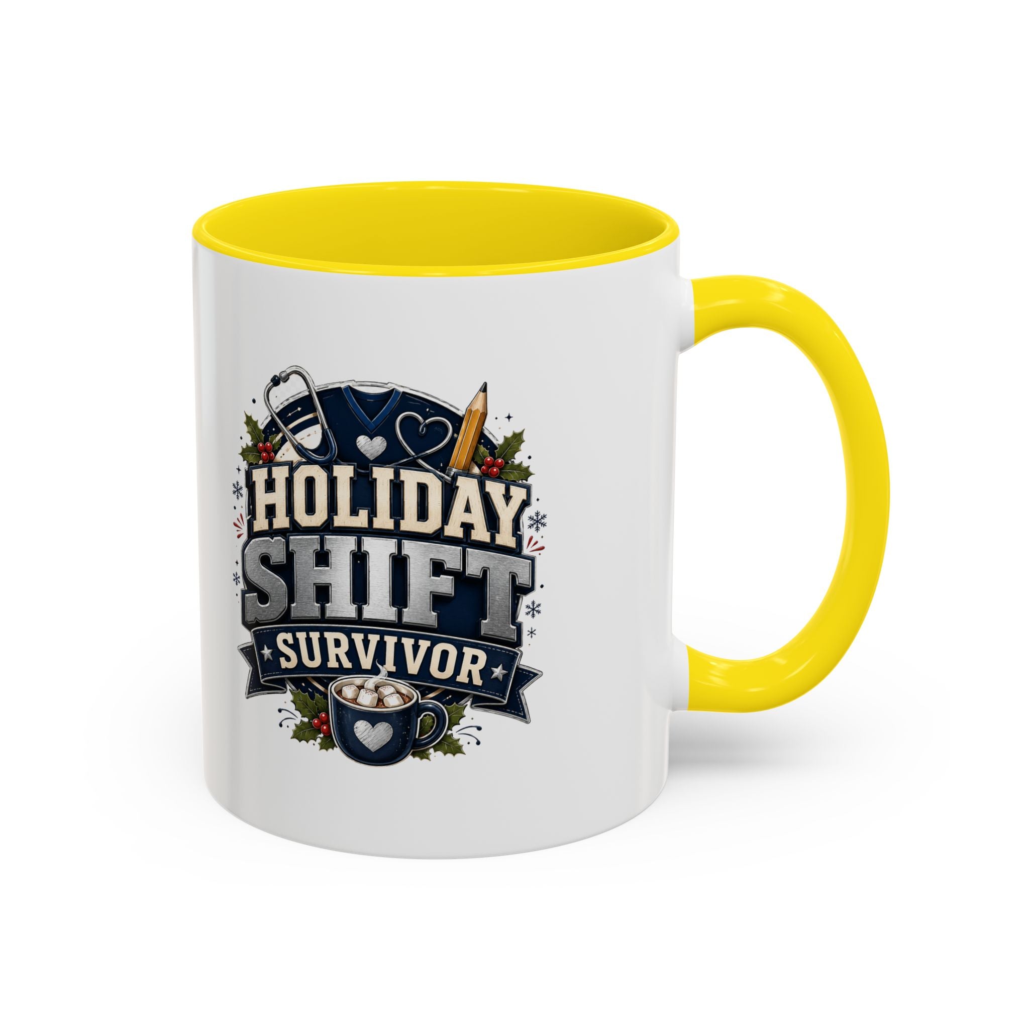 Modern Day Christmas Holiday Shift Survivor Accent Coffee Mug – Nurse & Healthcare Worker Gift