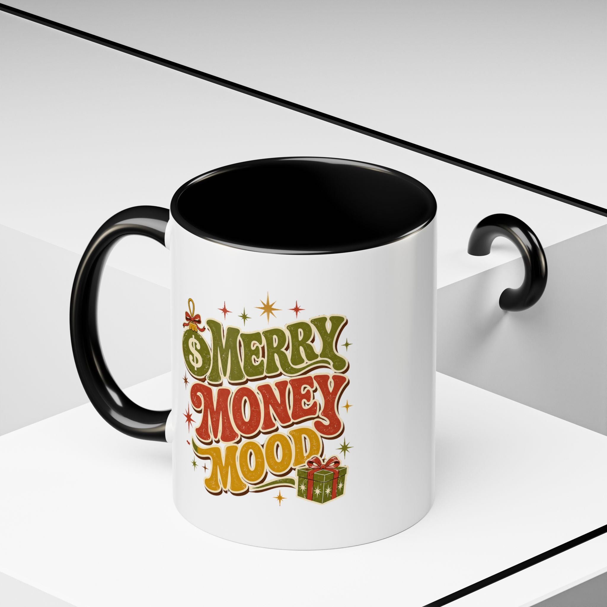 Modern Day Christmas Merry Money Mood Coffee Mug – Holiday Retro Gift Mug