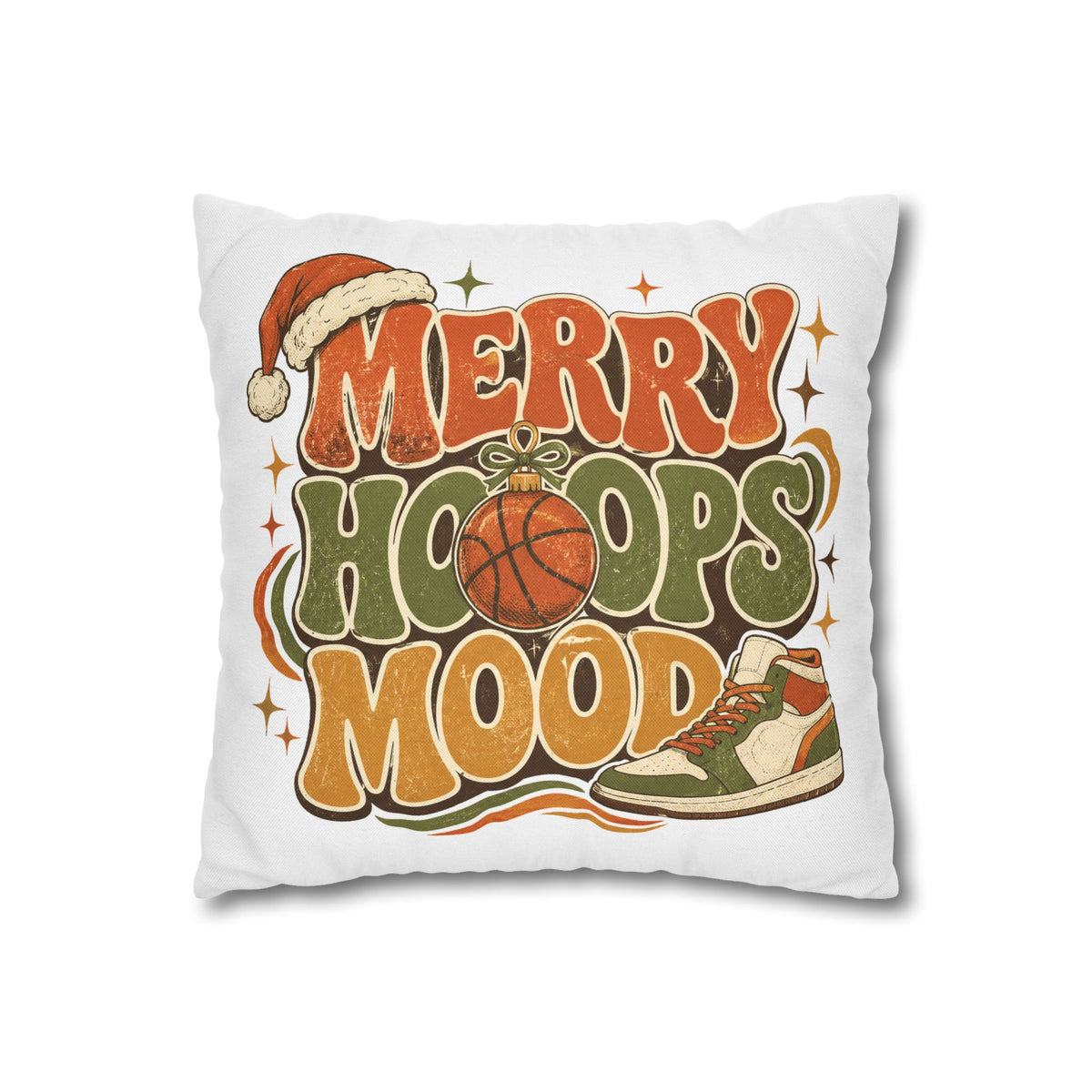 Merry Hoops Mood Holiday Pillowcase Modern Day Christmas  — Basketball Christmas Decorative Throw Pillowcase