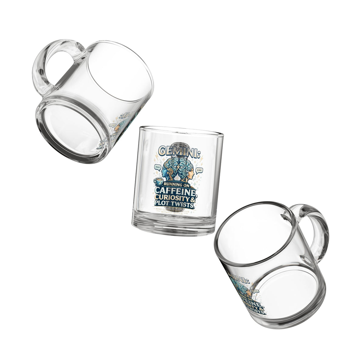 Gemini Glass Mug — "Running on Caffeine, Curiosity & Plot Twists" 10oz Zodiac Coffee Cup
