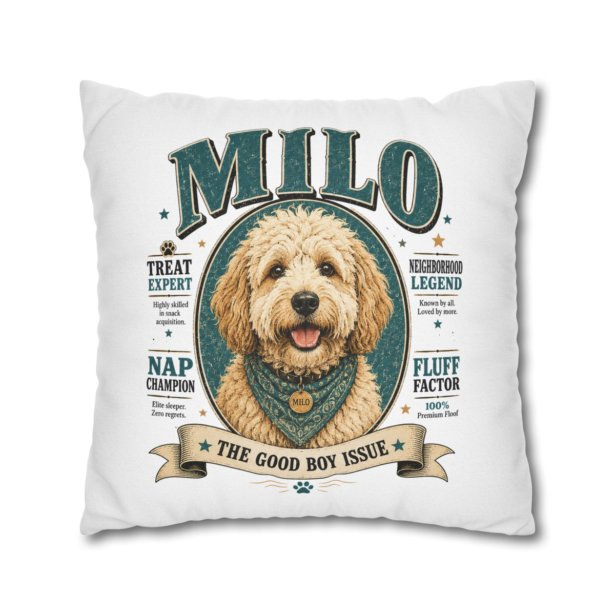 Dog Pillowcase — Personalized "Milo: The Good Boy Issue" Decorative Throw Pillowcase Milo Bailey Dog Dad Mom