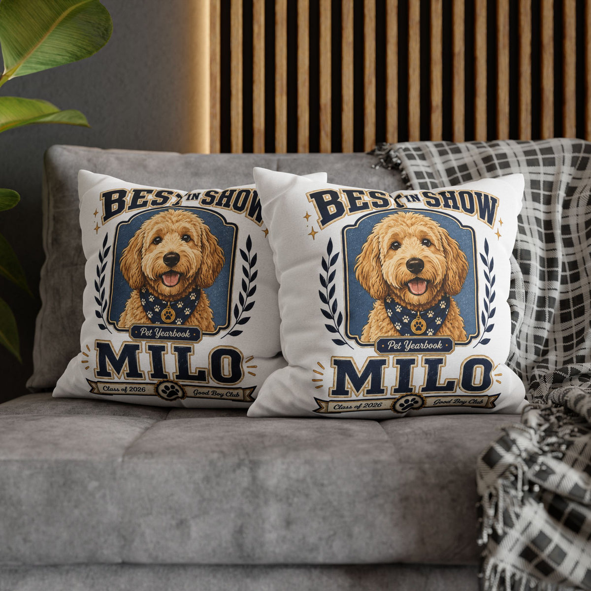 Best in Show Milo Pillowcase — Personalized Dog Portrait Decorative Pillowcase Milo Bailey Dog Dad Mom