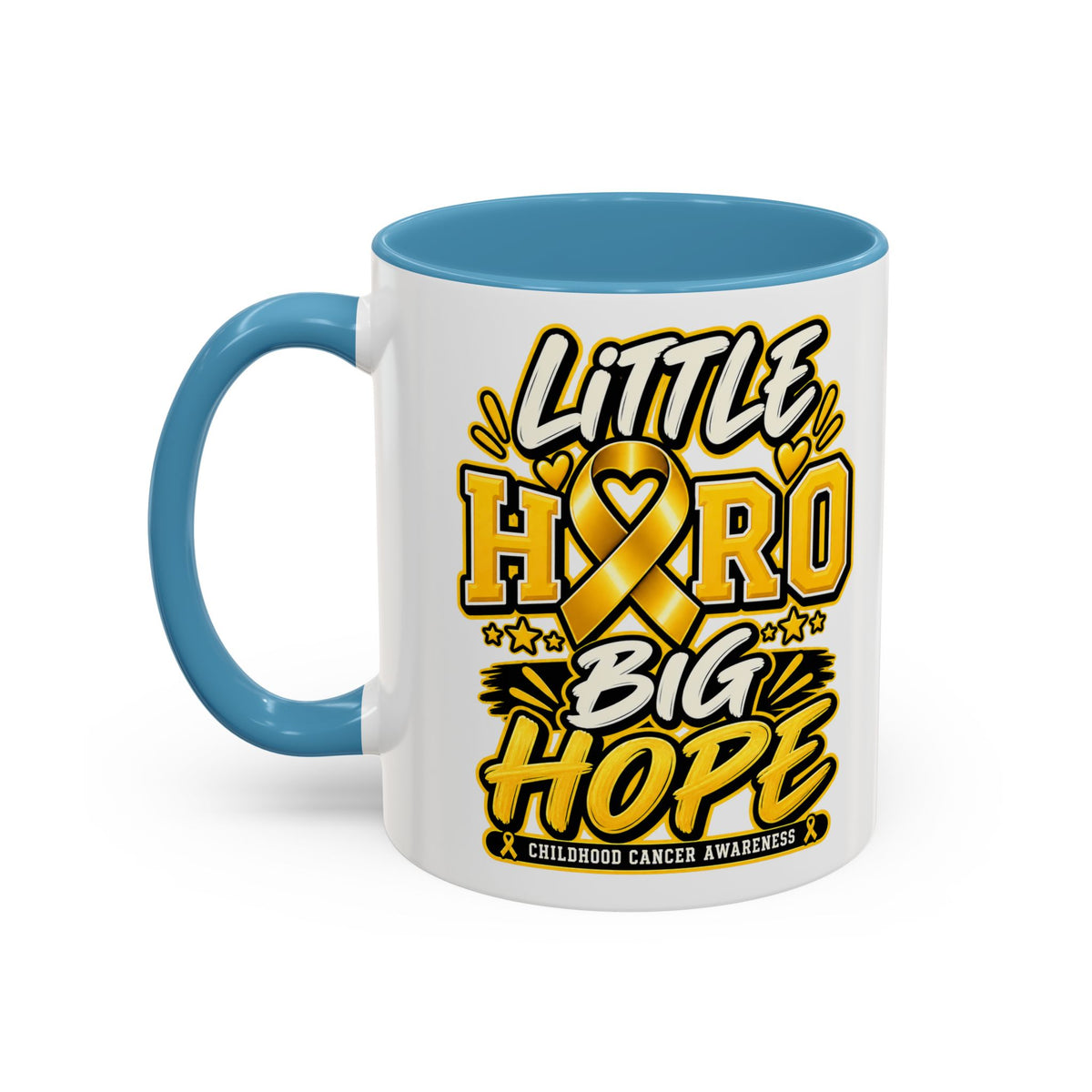 Little Hero Big Hope Coffee Mug — Childhood Cancer Awareness Accent Mug (11/15 oz)