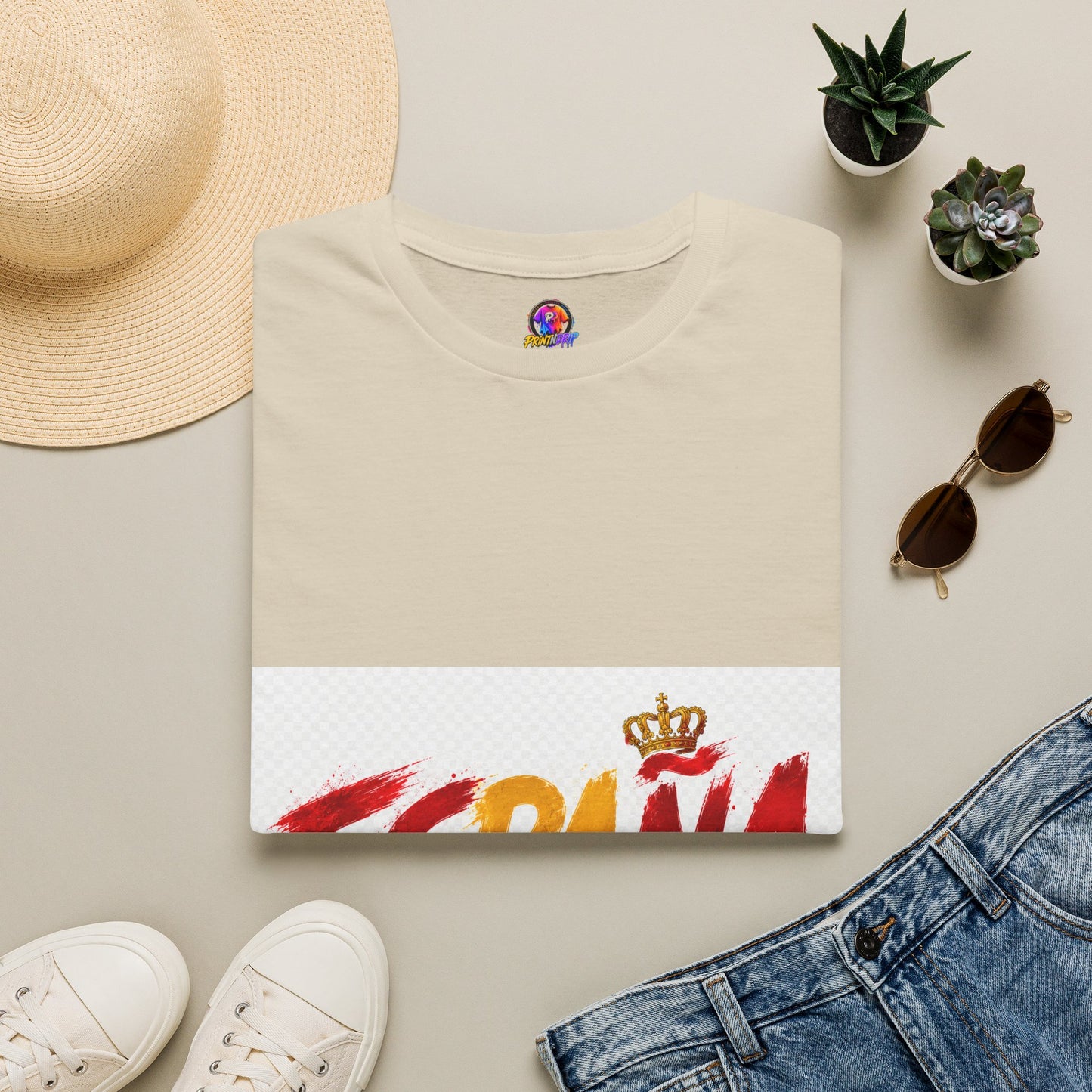 Spain  Graphic T-Shirt — Spanish Flag Brushstroke Design with Crown