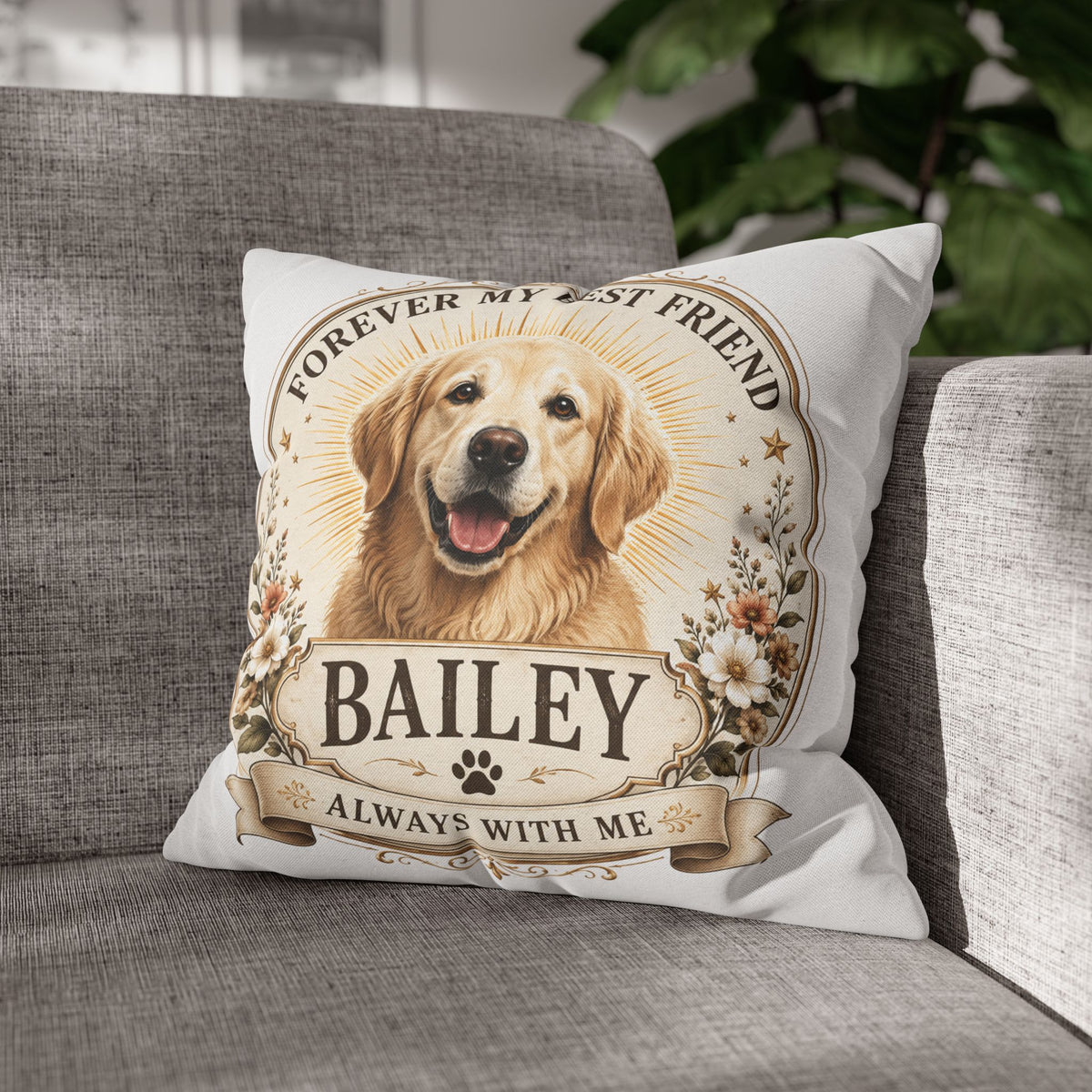 Personalized Dog Pillowcase Milo Bailey Dog Dad Mom - "Forever My Best Friend" Golden Retriever Tribute