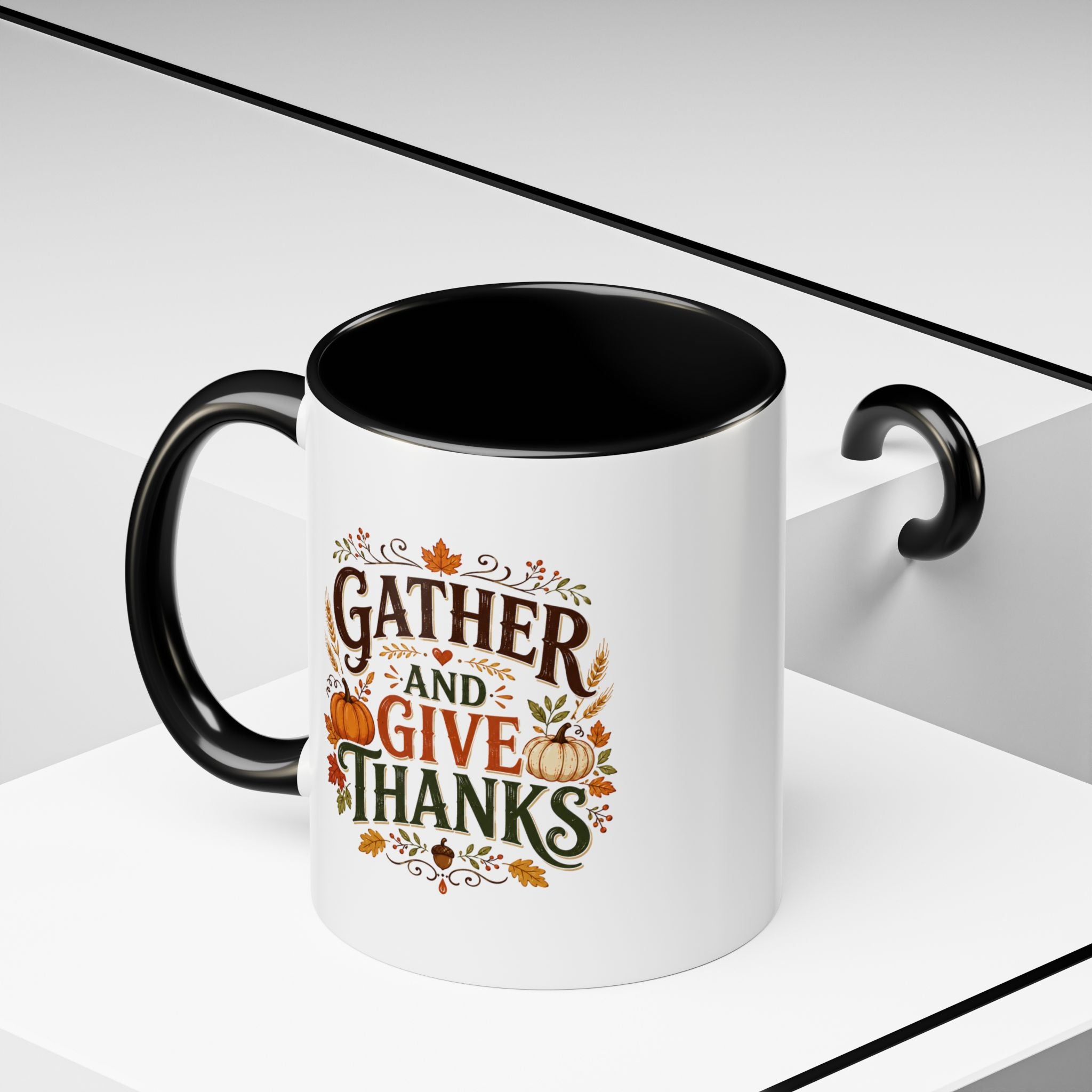 Thanksgiving Mug Gather and Give Thanks Coffee Mug — Thanksgiving Accent Mug