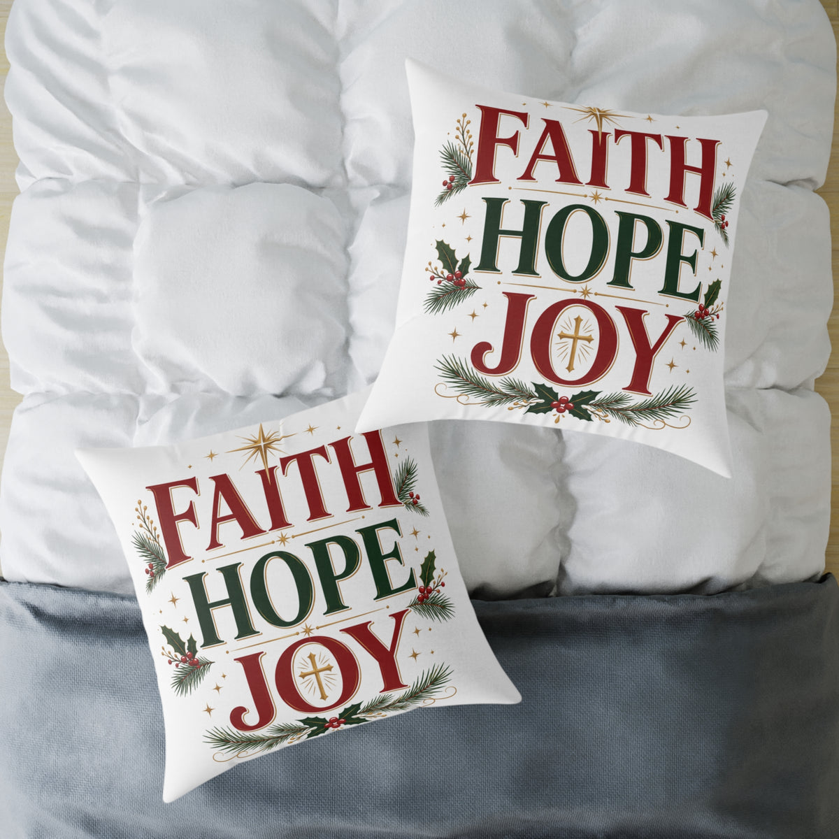 Christmas Faith Hope Joy Pillow — Christmas Holiday Decorative Throw Pillow