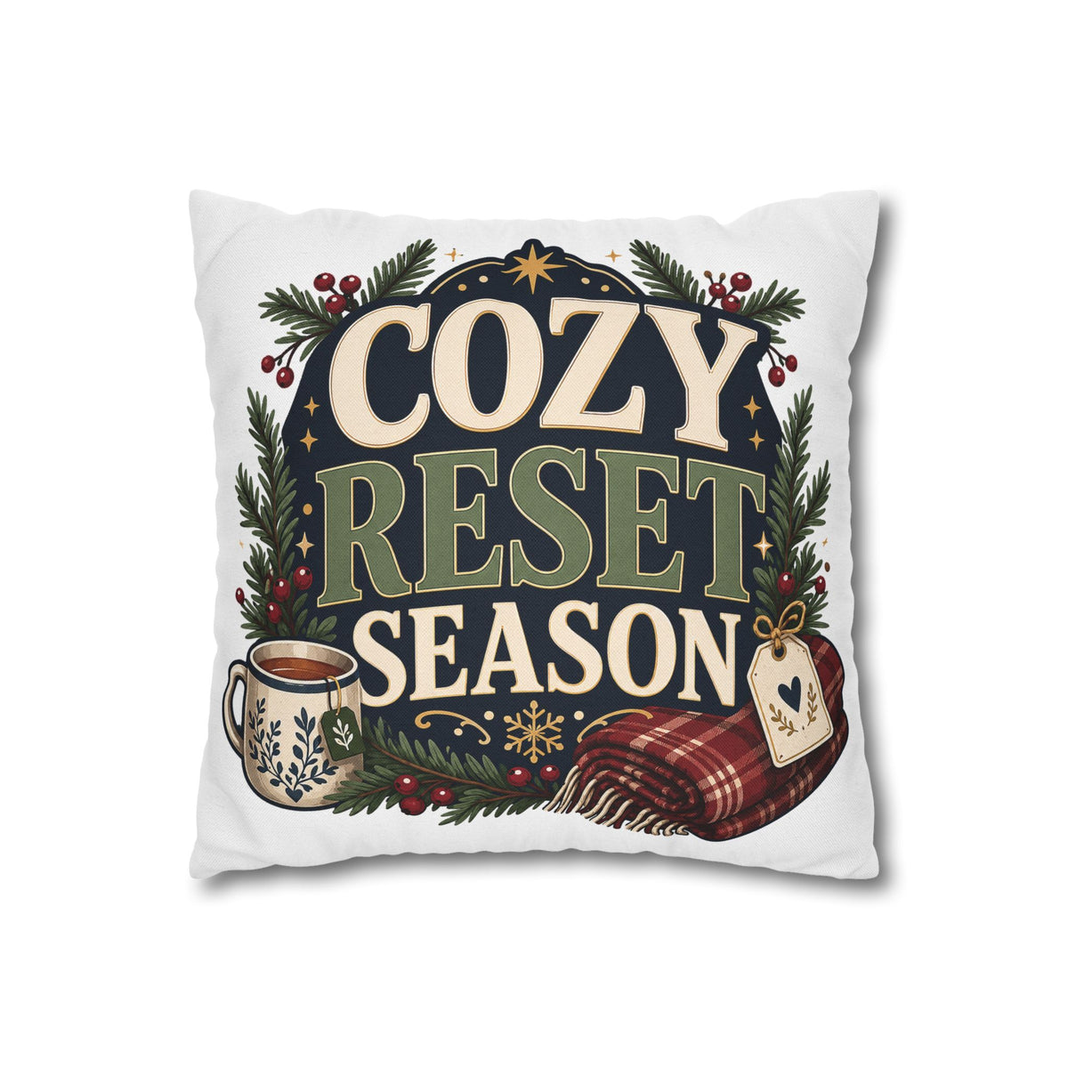 Cozy Reset Season Decorative Pillowcase – Holiday Winter Throw Pillow Cover Modern Day Christmas