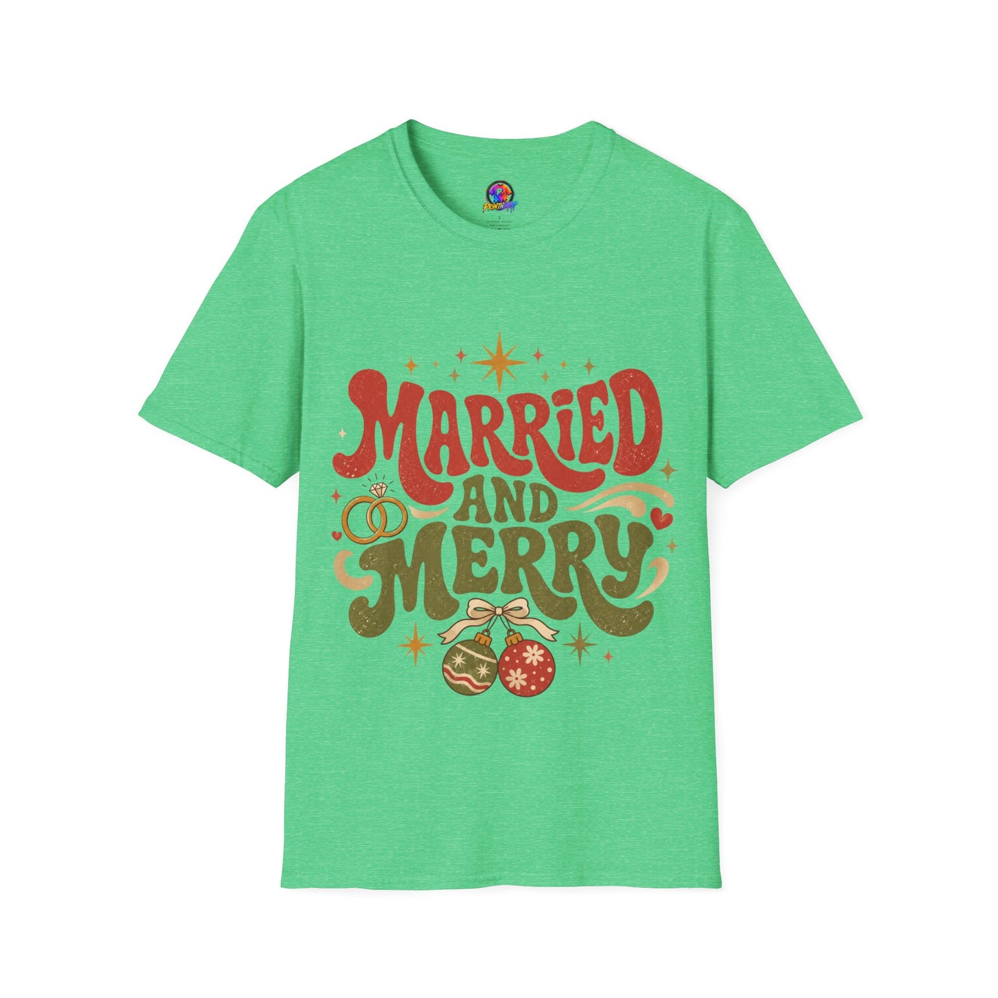 Married and Merry T-Shirt — Retro Holiday Couples Christmas Tee