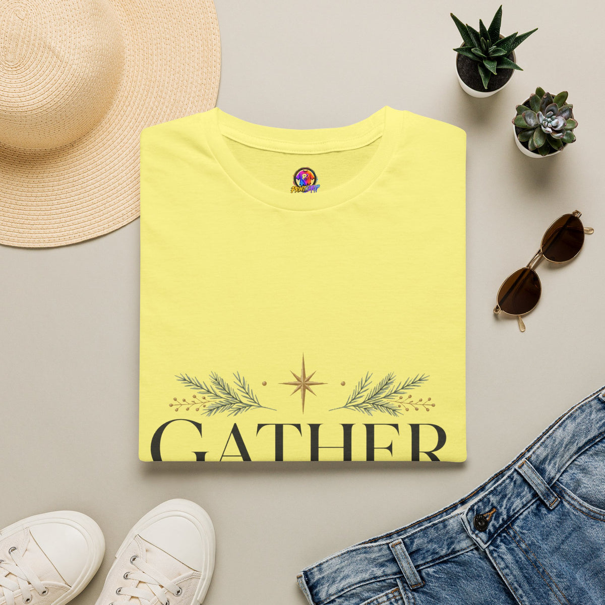 Gather in Grace T-Shirt — Elegant Holiday Floral Typography Tee