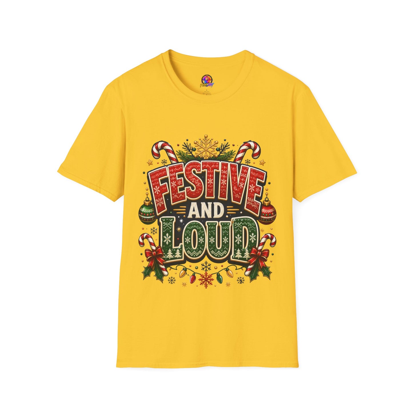 Festive and Loud Holiday T-Shirt — Christmas Candy Cane Graphic Tee