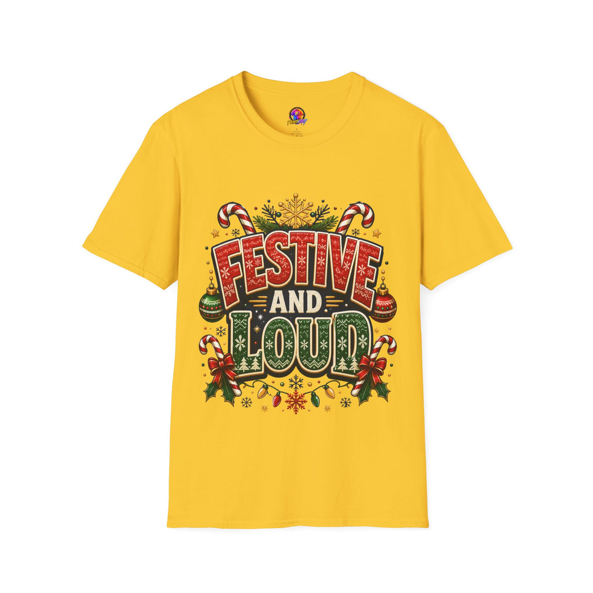 Festive and Loud Holiday T-Shirt — Christmas Candy Cane Graphic Tee
