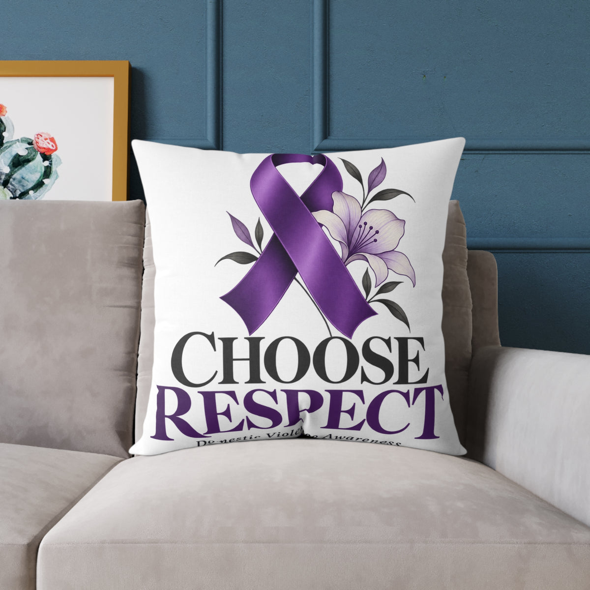 Choose Respect Purple Ribbon Throw Pillow - Domestic Violence Awareness Decor