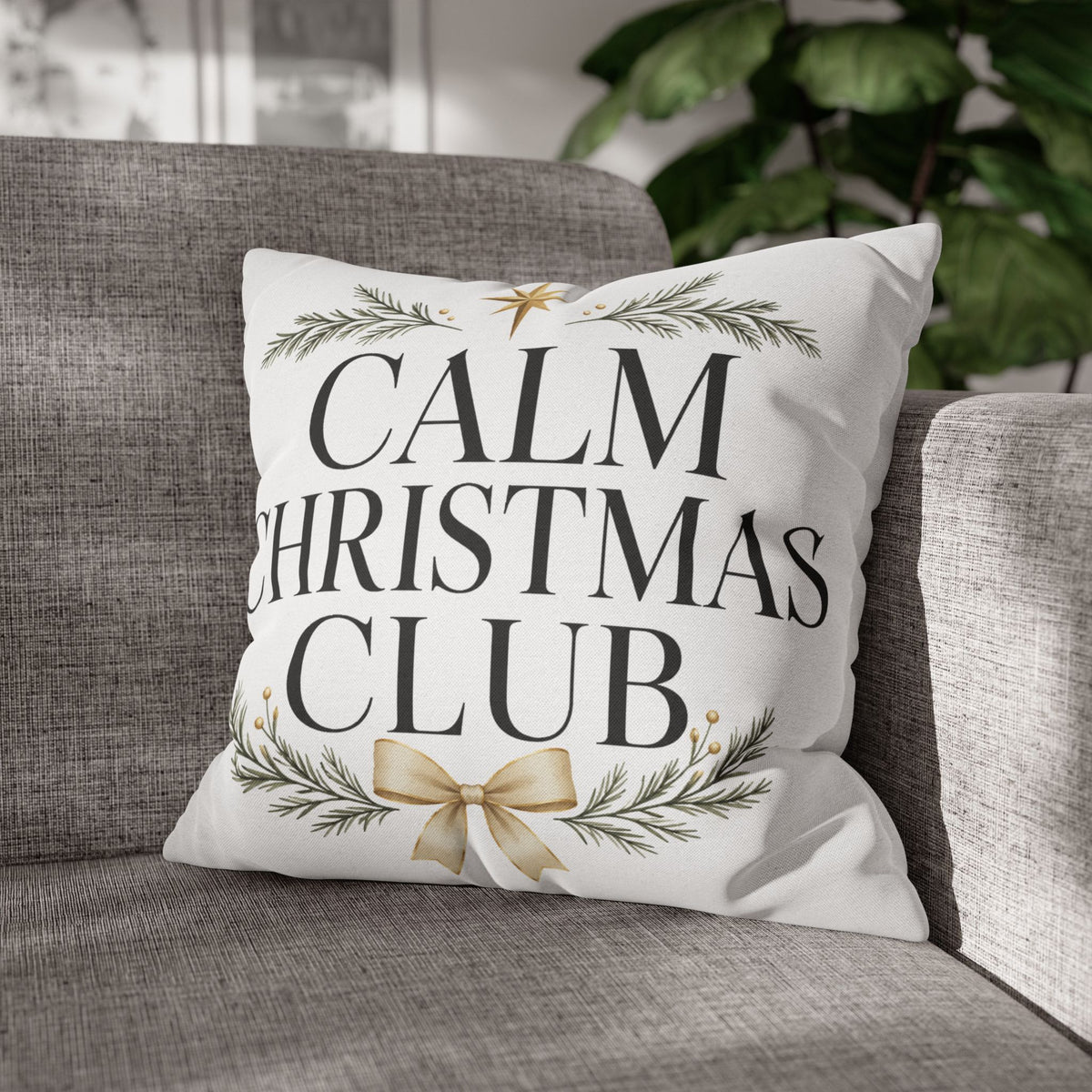 Calm Christmas Club Decorative Pillowcase — Holiday Pine & Gold Bow Throw Cover
