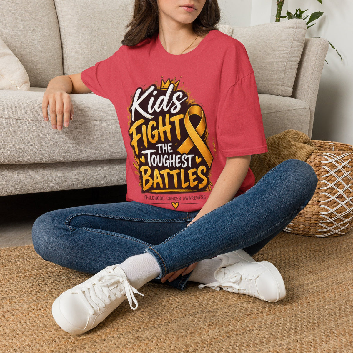 Childhood Cancer Awareness T-Shirt — "Kids Fight the Toughest Battles" Gold Ribbon