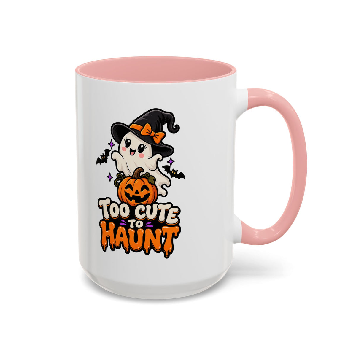 Halloween Coffee Mug - 'Too Cute to Haunt' Ghost Pumpkin Accent Mug