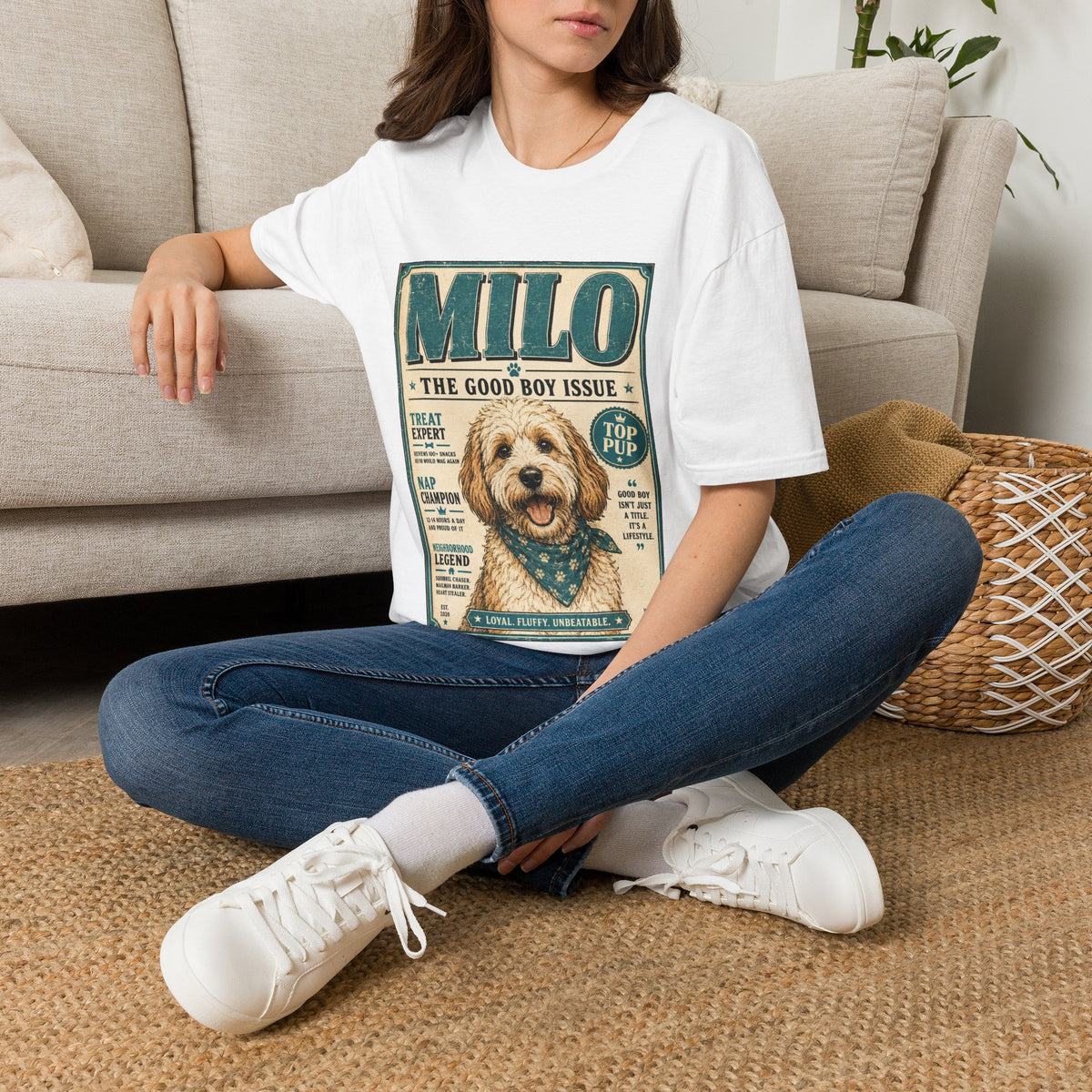 Milo 'The Good Boy Issue' Dog T‑Shirt — Vintage Puppy Magazine Design