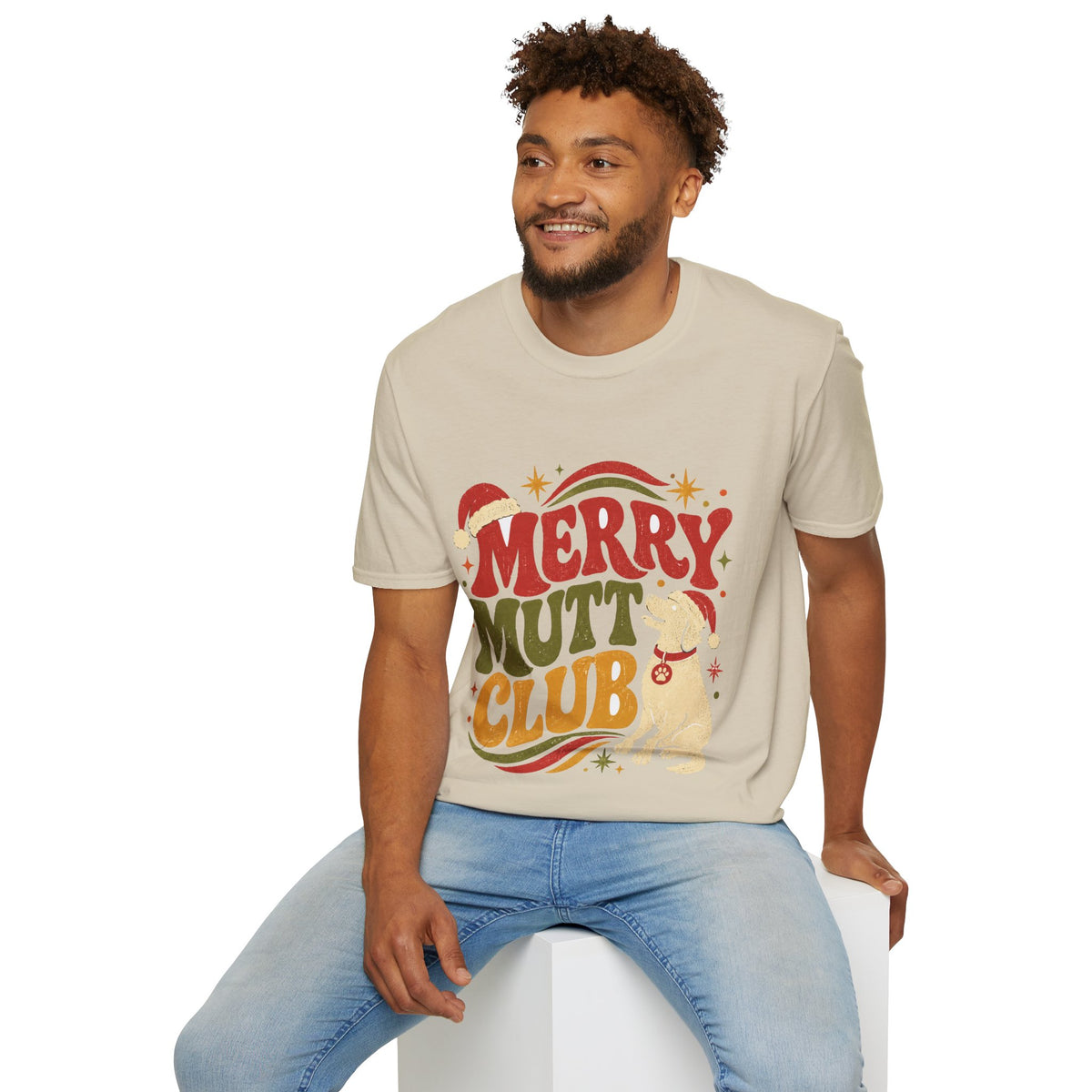 Merry Mutt Club T-Shirt — Retro Christmas Dog Lover Tee