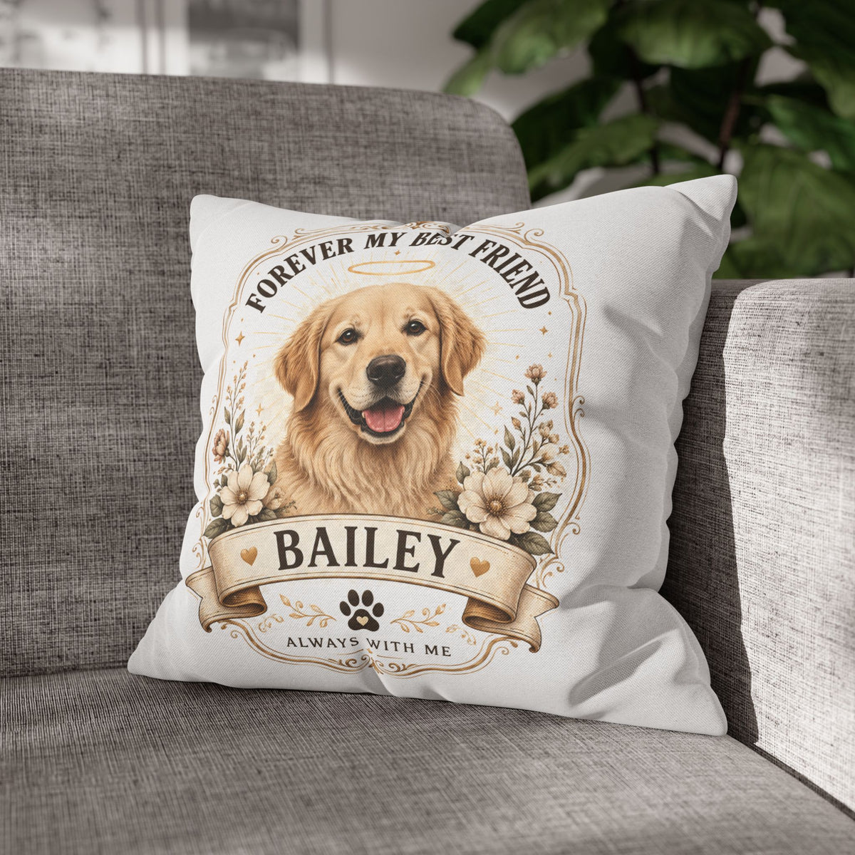 Milo Bailey Dog Dad Mom Golden Retriever Memorial Throw Pillow — "Forever My Best Friend" Personalized Bailey Pillowcase