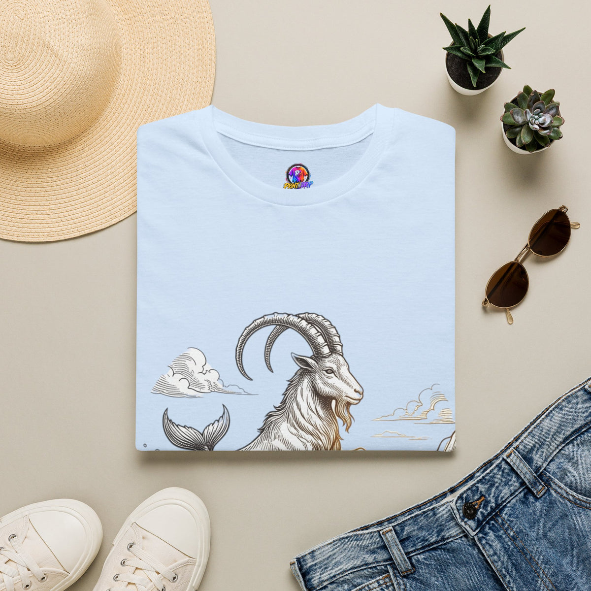 Capricorn Goat-Mermaid T-Shirt — Mythical Sea Goat Zodiac Tee