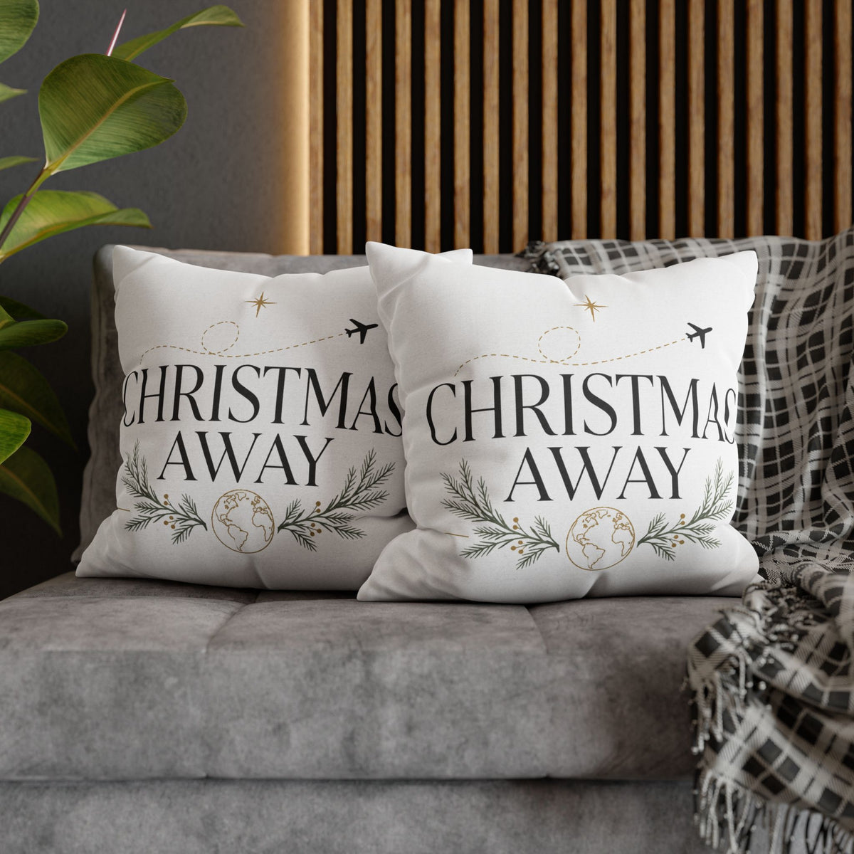 Christmas Away Square Pillowcase – Travel-Themed Holiday Decorative Pillow