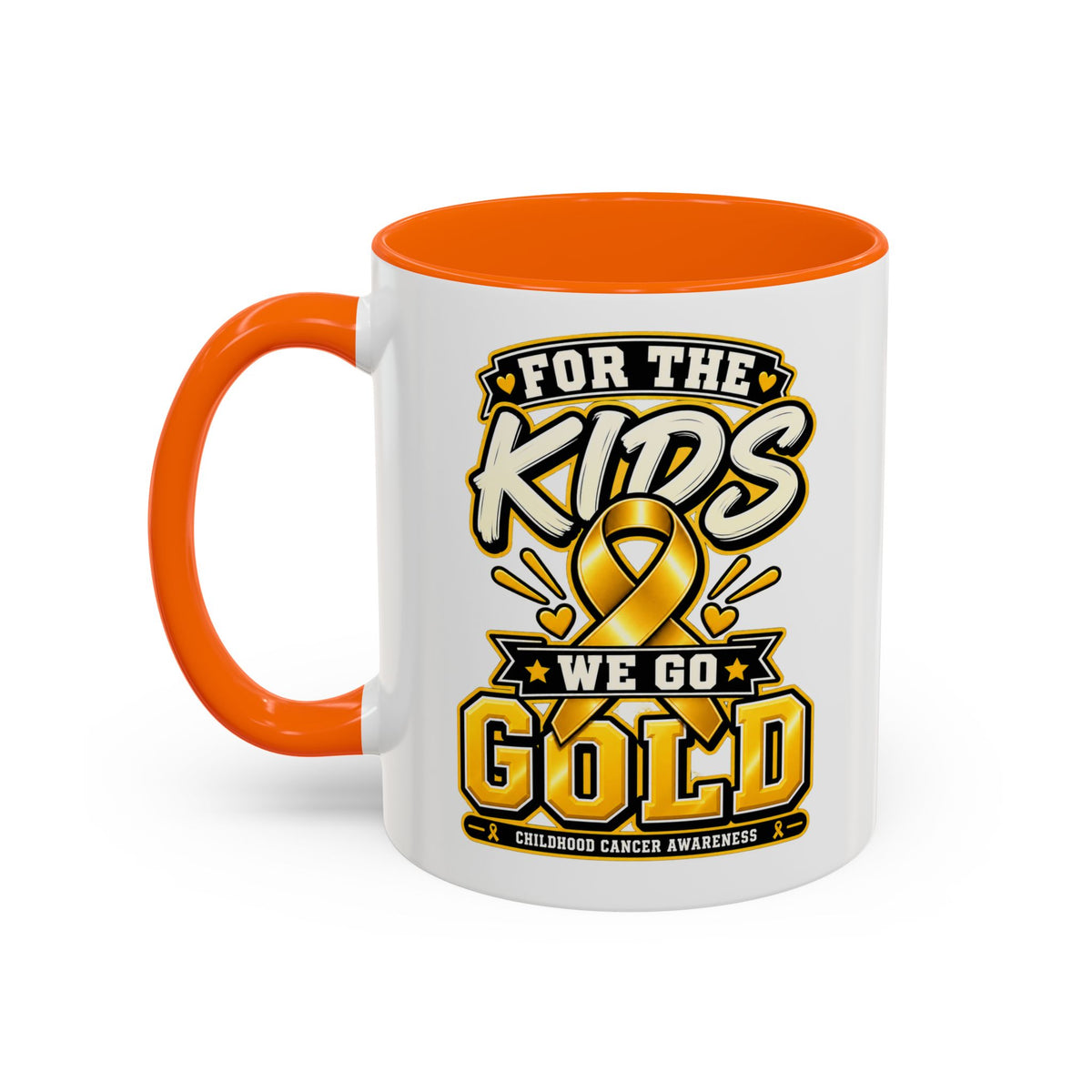 For The Kids We Go Gold Accent Coffee Mug — Childhood Cancer Awareness 11/15oz