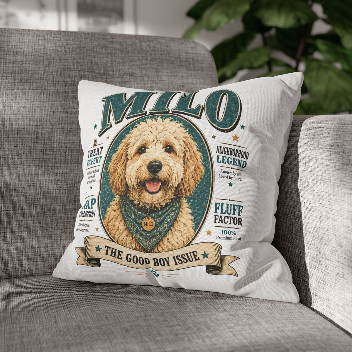 Dog Pillowcase — Personalized "Milo: The Good Boy Issue" Decorative Throw Pillowcase Milo Bailey Dog Dad Mom