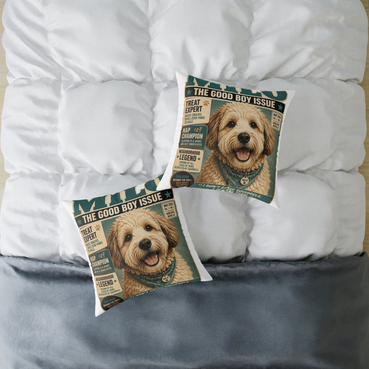 Milo Bailey Dog Dad Mom Square Pillow — 'The Good Boy Issue' Vintage Dog Cover