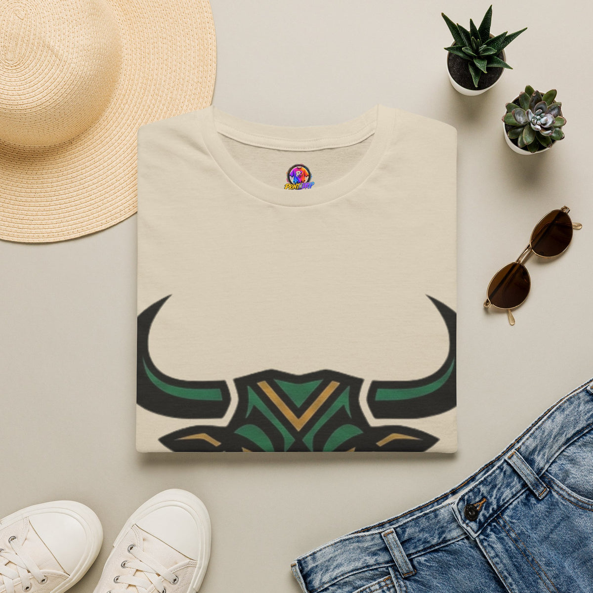Bull Head Graphic T-Shirt — Tribal Geometric Rodeo Tee