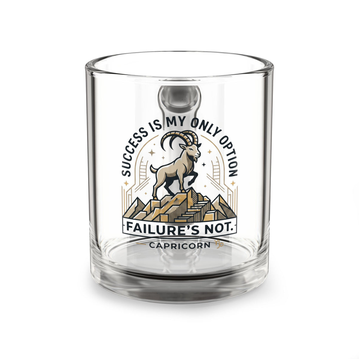 Capricorn Glass Mug 10oz — "Success Is My Only Option, Failure's Not" Zodiac Coffee Cup