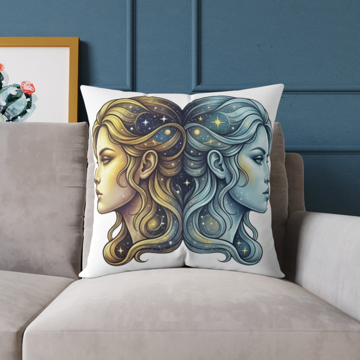 Zodiac Gemini Double-Face Art Pillow — Celestial Sun & Moon Decorative Throw Pillow