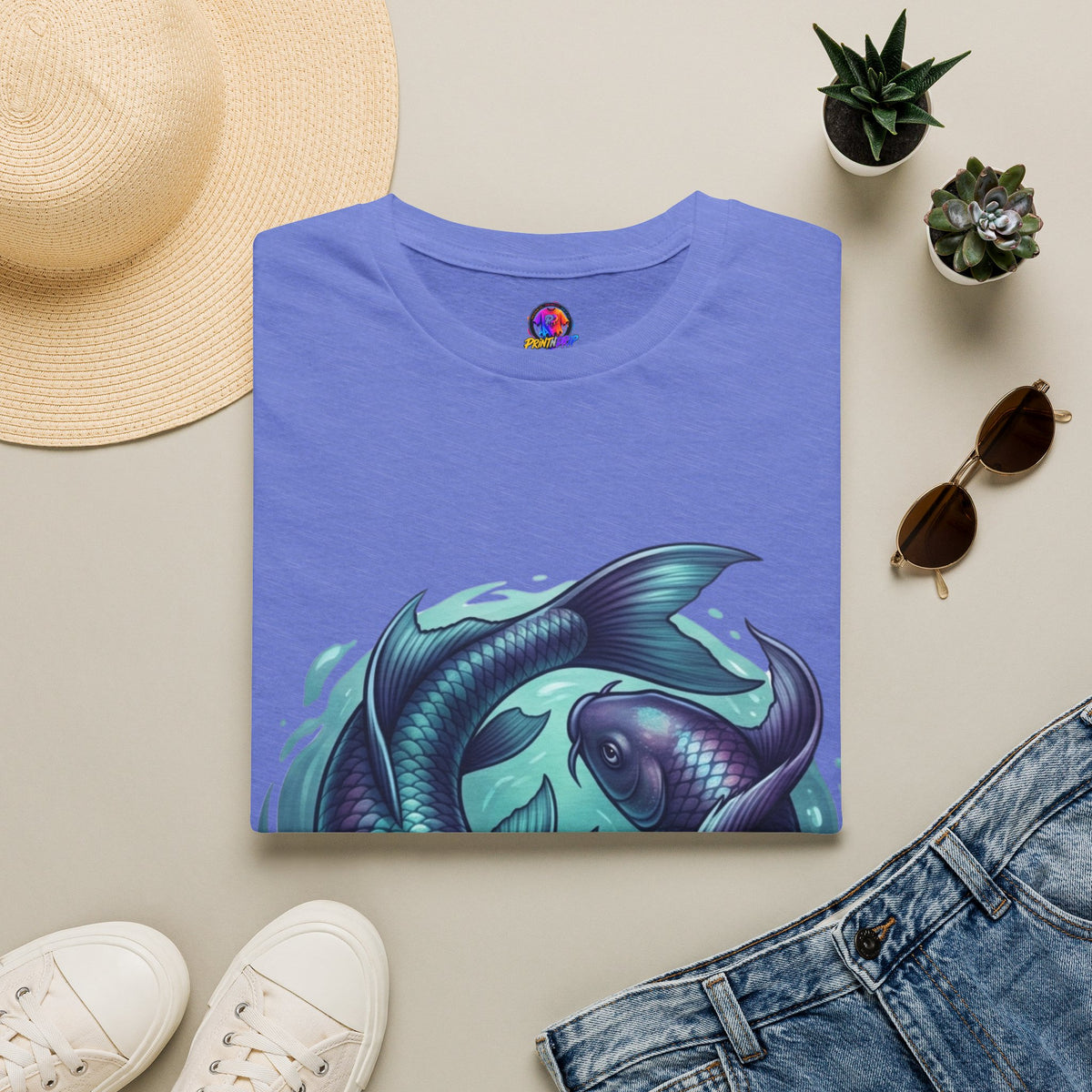 Koi Fish Circle T-Shirt — Artistic Yin Yang Aquatic Tee