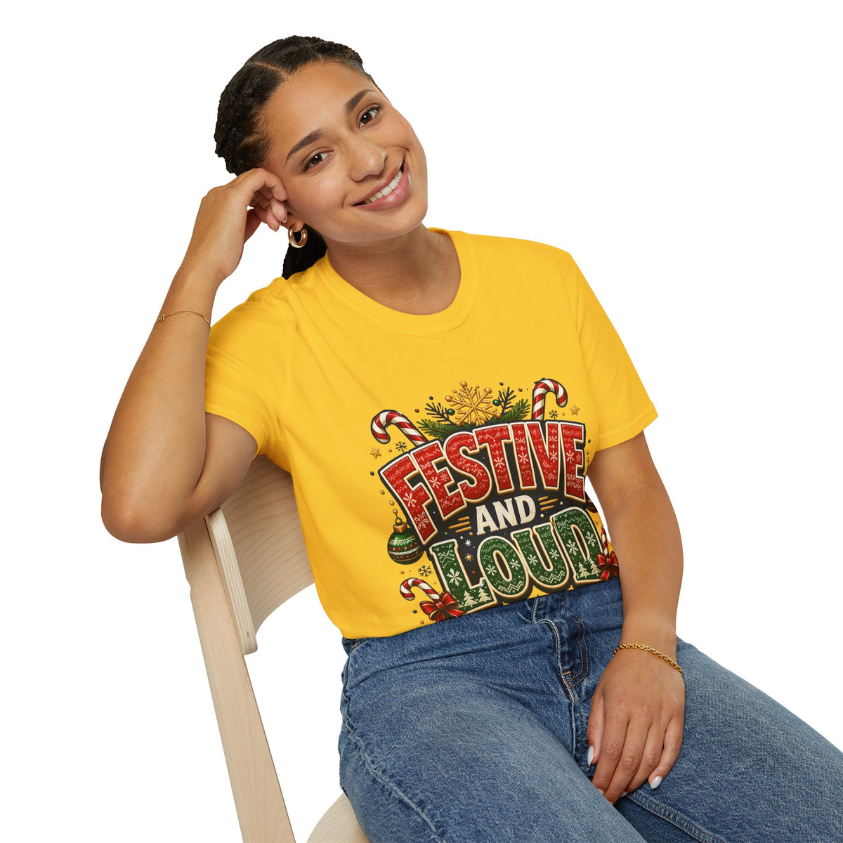 Festive and Loud Holiday T-Shirt — Christmas Candy Cane Graphic Tee