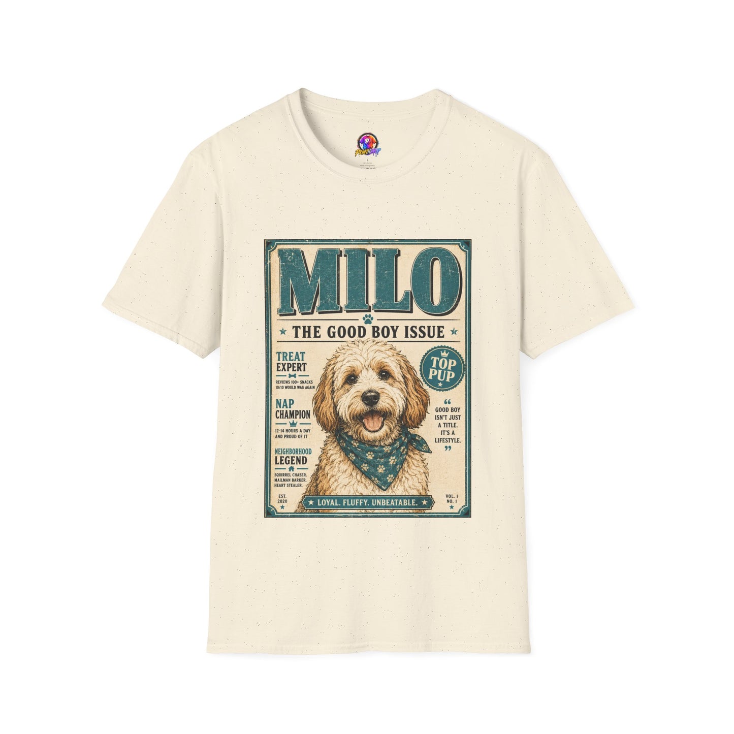 Milo 'The Good Boy Issue' Dog T‑Shirt — Vintage Puppy Magazine Design