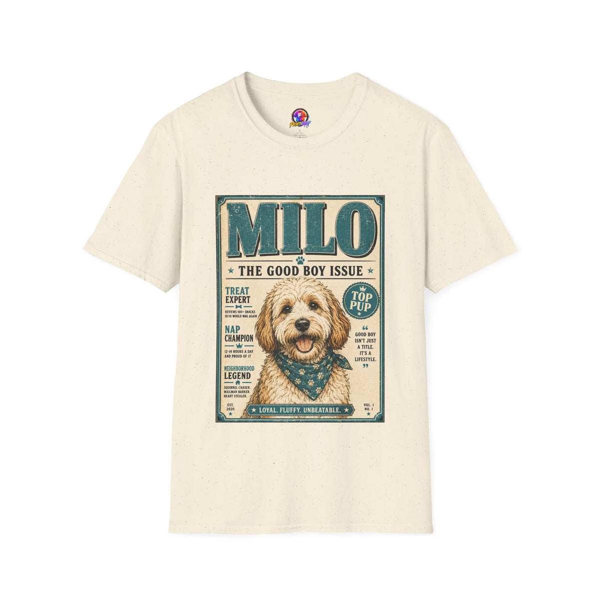 Milo 'The Good Boy Issue' Dog T‑Shirt — Vintage Puppy Magazine Design